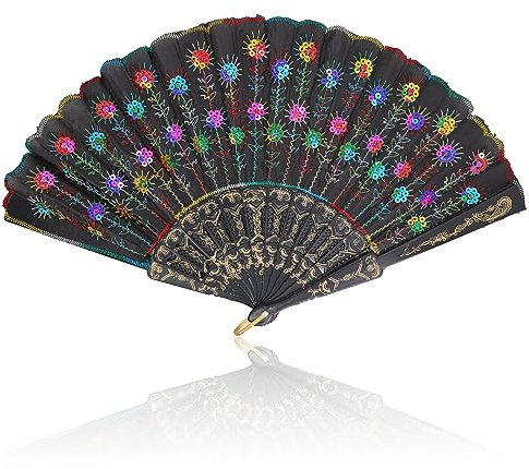 lvzhen Hand Fan Folding, Lace Spanish Fan Peacock Pattern Folding Fan Plastic Handheld Fan for Women Suitable for Wedding Engagement Dancing Birthday Party Cosplay (Colorful)