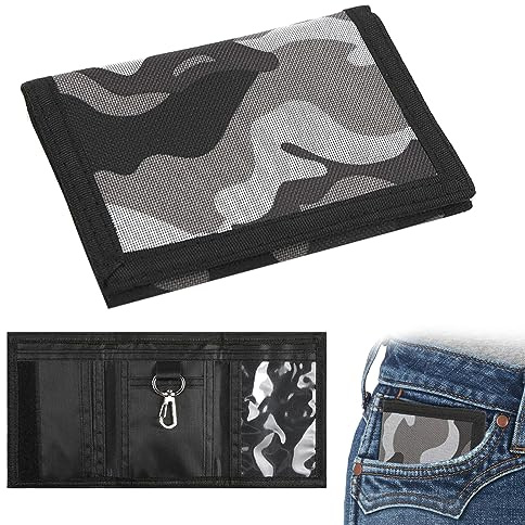 MUYAPAY Portefeuille ado Garcon, Porte Feuille Adolescent garçon, Porte Monnaie Enfant garçon, Porte Monnaie Homme Voyage, Triple Volets Voyage, Portefeuille Homme RFID Fin Camouflage Gris