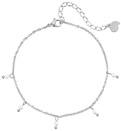 Happiness Boutique Damen Fußkettchen mit Perlen Anhängern aus Edelstahl | Wasserfeste Fußkette mit Perle-Charms in Gold - Rosegold, Silber | Verstellbares Perlen Fusskettchen