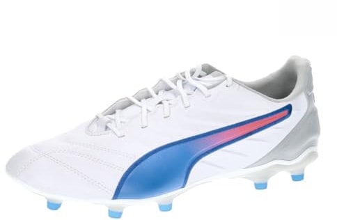 PUMA Unisex King PRO FG/AG Soccer Shoe, White-BLUEMAZING-Flat Light Gray, 11 UK
