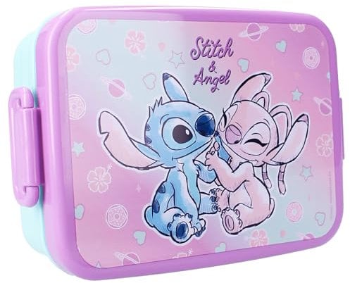 Vadobag STITCH ANGEL Fiambrera de plástico porta snacks con tapa - dimensiones 16x13x5cm DISNEY Original Lilo y Stitch