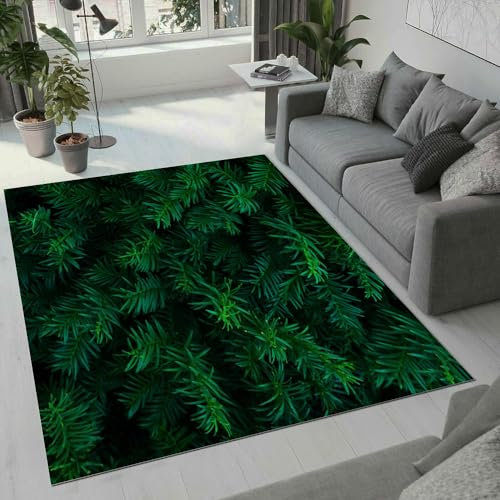 ROUSKI Palme Teppich Wohnzimmer Schlafzimmer 3D Muster Design Tropisch Dschungel Teppiche rutschfest Waschbarer Kurzflor Teppich Grösse 180x240 cm Flauschig Weich Soft Home Outdoor Carpet Matte