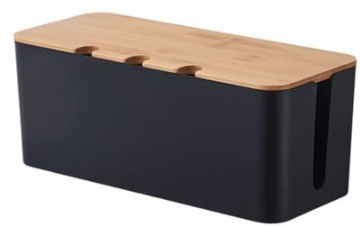 Caja de gestión de Cables con Tapa: Organizador de Cables, Caja de Almacenamiento para regletas, Lugar de Trabajo ordenado para Cable/regletas, 2 tamaños (Black-m)