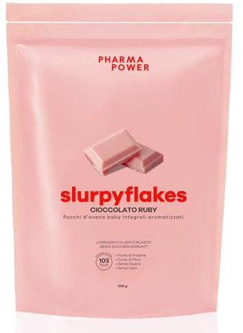 PharmaPower Slurpyflakes Fiocchi d’Avena Integrali Baby Gusto Cioccolato Ruby, Senza Glutine, Senza Lattosio e Senza Zuccheri Aggiunti, Vegani, 500 g