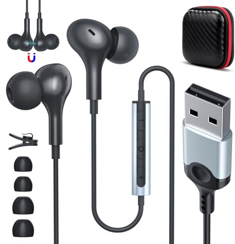 USB Headset with Microphone for PC 7.5 Ft Cable, USB A Headphones for Computer, Wired USB Earbuds with Mute in-Line Stereo Noise Canceling Call Cord Earphones for Laptop Dell Lenovo Surface PS5 Switch