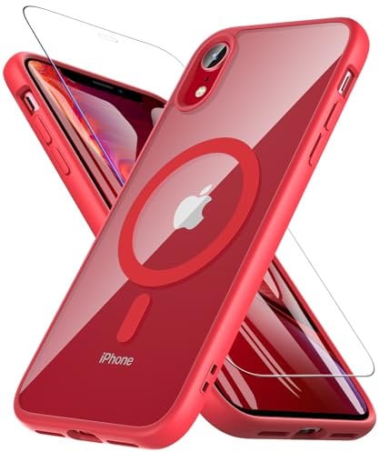 Kuaguozhe Magnetic iPhone XR Case with Screen Protector, Compatible with MagSafe, Military Grade Drop Protection, Shockproof Bumper Cover for iPhone XR 6.1 Inch (Red)