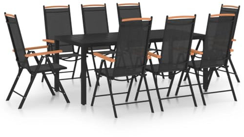 Makastle 9-TLG. Gartenmöbel Set Stühle mit Tisch, Garten Sitzgruppe für 8 Personen, Essgruppe Sitzgarnitur Gartengarnitur Garten Loungemöbel für Terrasse und Balkon, Aluminium Schwarz