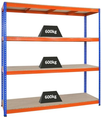 PROREGAL Profi Schwerlastregal Bison, HxBxT 200x200x60cm mit Fachlast 600kg, 4 Fachböden, Blau-Orange, Steckregal Garagenregal Lagerregal Werkstattregal Weitspannregal