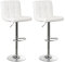 LOLAhome Set de 2 Taburetes Altos Cocina Giratorios en 360°, Juego de Sillas de Bar Regulables en Altura de 93 a 113 cm, con Respaldo de Polipiel, Estructura Metal y Reposapiés, Blancos