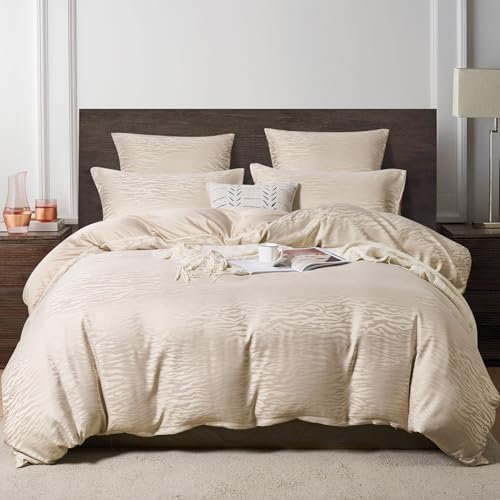 YASMENG Satin Bettwäsche 200x200 Beige Gold Jacquard Leoparden Bettwäsche Satin Glänzend Luxus Bettbezug Set Weich Seidig Seide Bettwäsche 3 Teilig mit Reißverschluss und 2 Kissenbezüge 80x80 cm