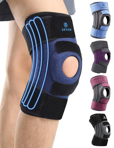 ABYON Ginocchiera Ortopedica per Uomo & Donna - Artriti, Menisco, ACL - con Stabilizzatori Tripli & Cintura Regolabile 360° per Sollievo dal Dolore e Recupero Rapido