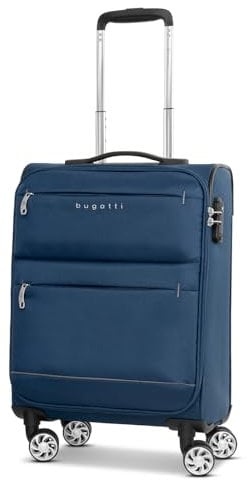 BUGATTI Kleiner Weichgepäck Kabinen-Koffer | Cabin-Trolley 35 x 22 x 54 cm aus hochwertigem, robustem Polyester Material | für Damen und Herren | 4 Doppelrollen & TSA-Schloss | Go Light Soft Serie
