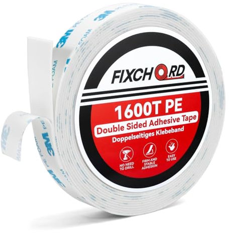 FIXCHORD 3M 1600T PE Doppelseitiges Klebeband Extra Stark, Doppelklebeband, Montageklebeband, Wasserdichtes Starkes Klebeband für Innen- und, Befestigung von Gegenständen, Bildern 3m*20mm