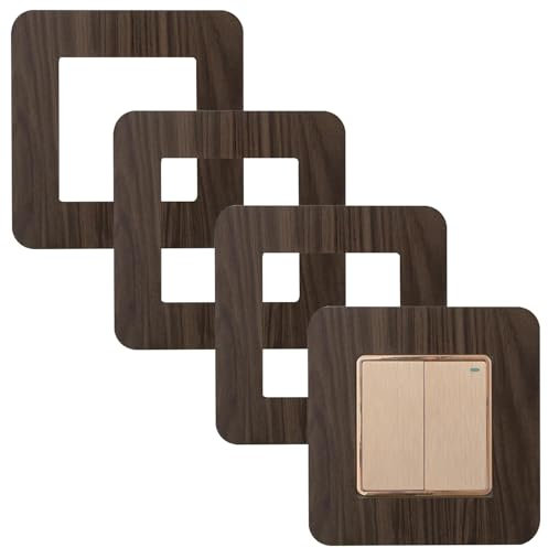 4 Brown Luxurious Surround Single Light Switch Covers - Square Shape, Wall Switch Decoration