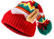 Giggling Getup Warme Strick-Weihnachtsmütze für Kinder, Beanie-Mütze mit Bommeln, gestrickte Weihnachtsmannmütze mit roten und grünen Streifen für Jungen, Mädchenmütze für Weihnachtsgeschenke