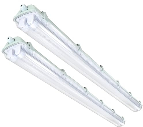 Izrielar LED Feuchtraumleuchte 24w 2 Stücke, 150CM 2x LED Röhre 6000k Kaltweiß Wannenleuchte, IP65 Wasserdichte, 4800Lm Deckenleuchte Für Garage Keller Büro Warenhaus Lager Bad
