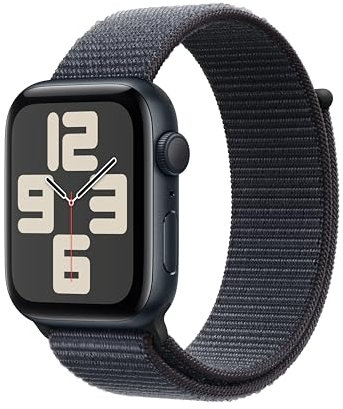 Apple Watch SE de 2.ª generación GPS Smartwatch con Caja de Aluminio en Medianoche de 44 mm y Correa Loop Deportiva Tinta. Monitores de entreno y sueño y Neutro en Carbono