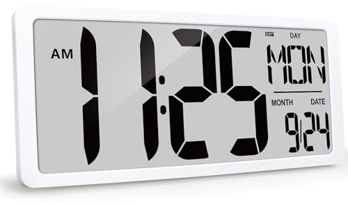 GEELION Extra große digitale Wanduhr, batteriebetrieben, mit Uhrzeit/Kalender/Temperatur, Jumbo-LCD-Display, Countup-Down-Timer, Wecker für Zuhause, Büro, Schlafzimmer (Batterien im Lieferumfang
