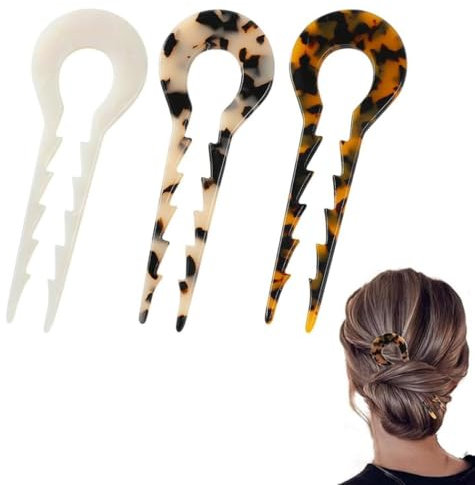 Bkemkri 3 Pièces Épingle à cheveux en Forme de U, Pinces à Cheveux en Forme de Tortue, Pince a Chignon Français, Épingles à Chignon, Accessoires de Coiffure Femmes Filles, Réutilisable