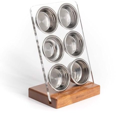 NEOUZA 51mm Espresso Filter Basket Stand Portafilter Basket Holder Rack, Wooden Acrylic, Sieve Basket Storage for Coffee Machine