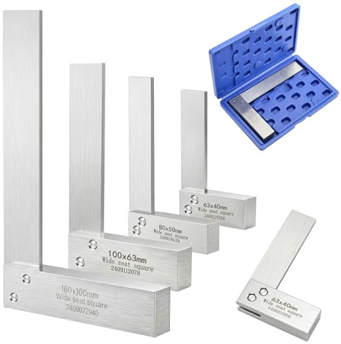 Suwimut Machinist Square Set 2, 3, 4, 6 Inch, Mechanical Engineer Hardened Steel High Precision Squares, 90 Degree Wide Base Square Tool L-Type Right Angle Ruler Tool for Woodworking