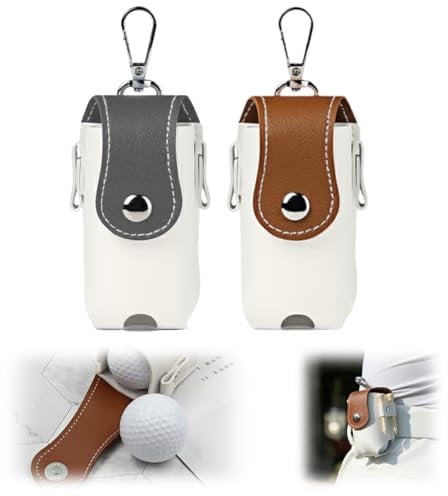 NHQZ Golfball tasche,2 Stück Tragbare Kunstleder Golfball Tasche Sport Golfball Tees Halter Gürteltasche Mini Tasche Sammler mit Clips Haken
