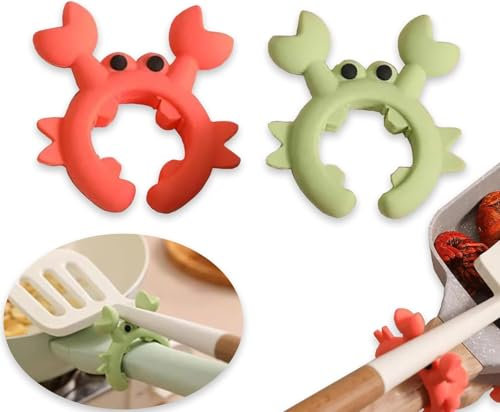 Kisstta Set of 2 Cooking Spoon Holder Crab Cooking Spoon Holder Silicone Pot Lid Lifter Cooking Spoon Holder with Non-Slip for a Tidy and Fun Kitchen