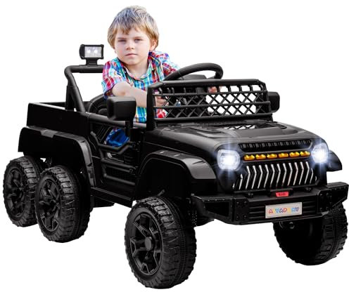 AIYAPLAY Voiture électrique Enfant, Buggy électrique Enfant, Modes 4x4 et 2x2, avec télécommande 2.4Ghz, 2 Moteurs 12 V, 3 Vitesses, remorque arrière, Musique, klaxon, lumières LED, Noir
