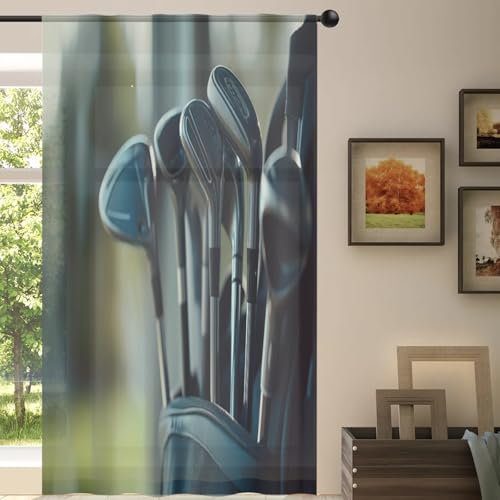 Tenda trasparente in voile con motivo mazze da golf, per soggiorno, camera da letto, cucina, sala da pranzo, 139 x 213 cm