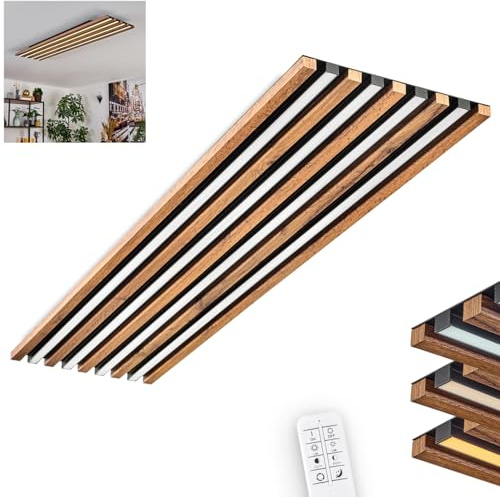 HOFSTEIN LED Deckenleuchte Tandragee, dimmbare Deckenlampe aus Metall/MDF/Kunststoff in Weiß/Naturfarben, Deckenpanel mit Fernbedienung, CCT einstellbar, Schlafzimmer, Esszimmer, Wohnzimmer, Küche