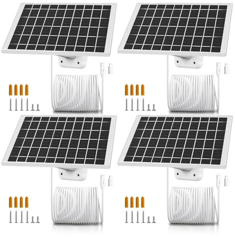4 Pack 7W Solar Panel Charger Compatible with Arlo Essential 2K Outdoor 2nd Gen, Arlo Essential XL Camera 2nd Gen Solar Panel for Arlo USB C Cam with USB Type C, Micro USB Adapter, IP65 Waterproof
