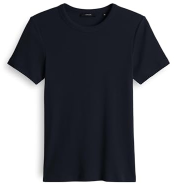 OPUS Damen Kurzarmshirt | SAMUNA Feines Rippshirt Slim aus BCI Cotton Mix Coal Blue, 42