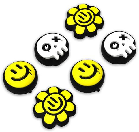 PlayVital 6 Piezas de Agarres para el Pulgar para Nintendo Switch 2 2025, Kawaii Tapas de Silicona para Joysticks de Joycon, Protector para Joystick, Accesorios para Switch 2 (Smiley & Calavera)
