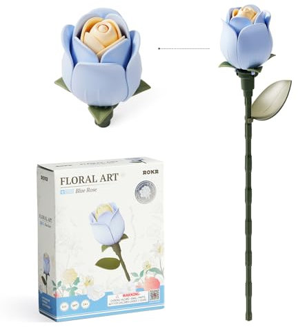 ROKR Puzzle 3D Fleurs Roses Camélia Kits de modèles DIY pour Adultes, Bouquet de Fleurs artificielles, Accessoire de décoration intérieure, Cadeaux de Plantes artificielles (Rose Bleue)