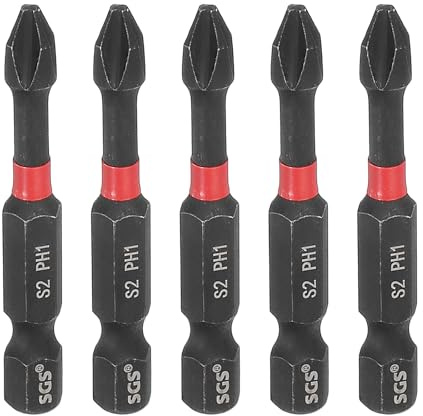 sourcing map 5pcs #1 Phillips Impact Screwdriver Bit PH1 1/4 Hex Shank 2 (50mm) Long Magnetic Cross Head Drill Bits S2 Steel Industrial Screw Driver for Impact Power Drivers, Black/Red