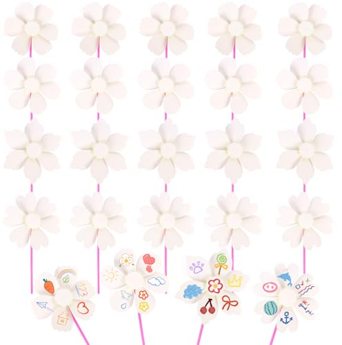 LALASTYLE 20 PCS DIY Pinwheels Craft Kit for Kids Blank White Pinwheels with 4 Shapes, Creative Arts Crafts for Summer, Easter, Garden Decor, Party Activities
