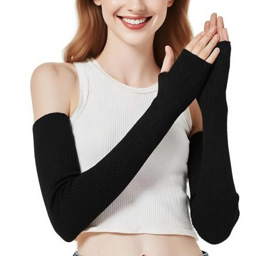 EQLEF Winter Arm Warmers, Armstulpen Gestrickt, Armstulpen Damen Winter Warm Armwärmer Handstulpen Damen Winter Stulpen Arm Lange Handschuhe Ohne Finger für Den Winter (Schwarz, 60 * 6.5cm)