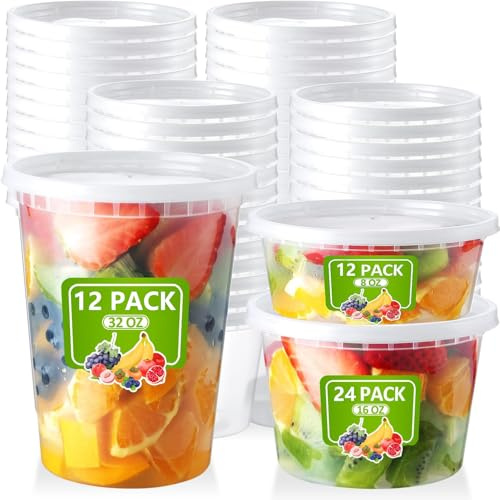BSTDAYEVER Deli Container Kunststoffbehälter mit Deckel Frischhaltedosen | 48Stk Aufbewahrungsbecher Lebensmittel 8Oz 16Oz 32Oz BPA-Frei Wiederverwendbare Küche Plastikbox Auslaufsicher Spülmaschinen
