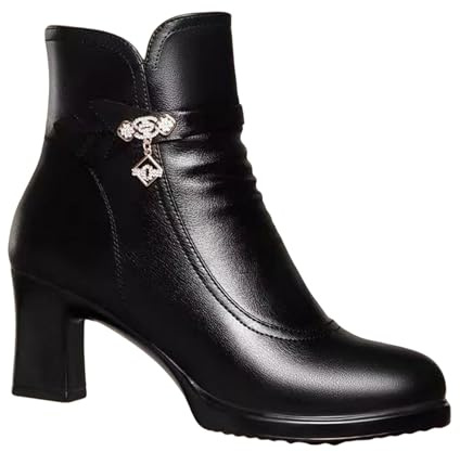 HOOUDO Stivali Texani Donna,Stivali Estivi Donna con Tacco Alto Stivaletti Pelle Vera Eleganti Stivaletti Scarpe Comode Estive Texani Scarpe