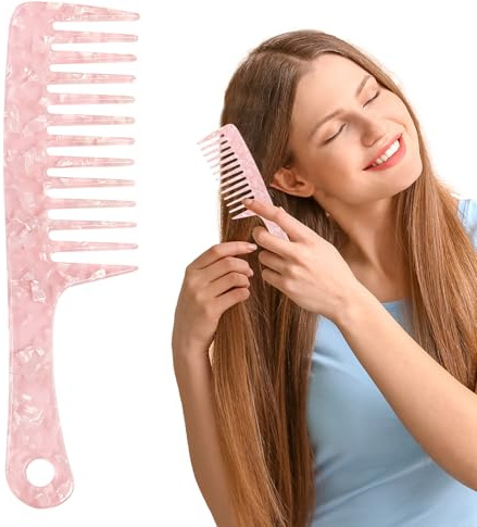 Breiter Kamm Locken, Wide Zahn Haarkamm für nasses trockenes Haar Großer Zahnkamm für lockiges glattes Haar Shampoo Kamm Duschkamm für Mädchen und Frauen (Rosa)