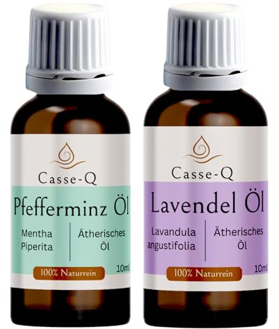 Casse-Q Ätherische Öle Set – Lavendel & Pfefferminze – 100% naturrein, Premium Aromaöle für Aromatherapie, Massage & Wellness – 2x10ml im Braunglas