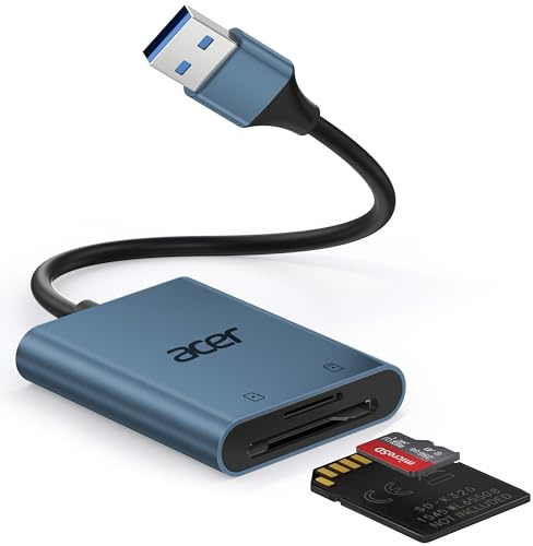 Acer Lecteur de Carte SD USB 3.0 avec câble 170MB/s en Aluminium UHS-I | USB SD Card Reader pour Appareil Photo, Adaptateur Micro SD USB, Compatible avec SDXC, Micro SDHC,TF,PC, caméra de Chasse