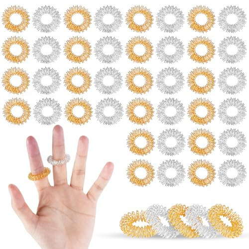 Ghekkli Akupressur Ringe 40 Stück, Finger Massageringe zur Stressreduzierung & Schmerzlinderung bei Arthrose, Gold & Silber Set (20 Gold, 20 Silber) für verbesserte Durchblutung und Fingergymnastik