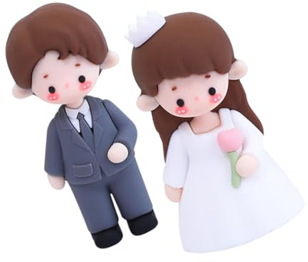 YARNOW 2pcs Bride and Groom Wedding Cake Toppers Soft Pvc Couple Figurines for Anniversary Cake Decorations, Engagement Party Table Ornaments, Non-edible Wedding Decor
