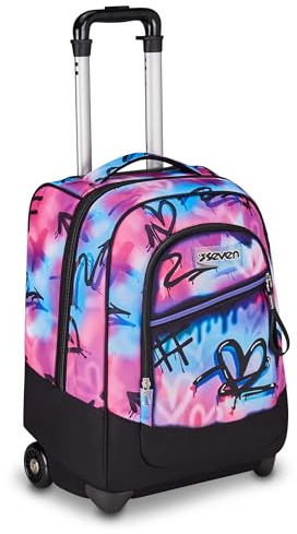 Seven Zaino Trolley, Scuola Elementare, Doppio Uso, Doppio Scomparto, Spallacci a Scomparsa, Bambina, Purple Flare, rosa/nero