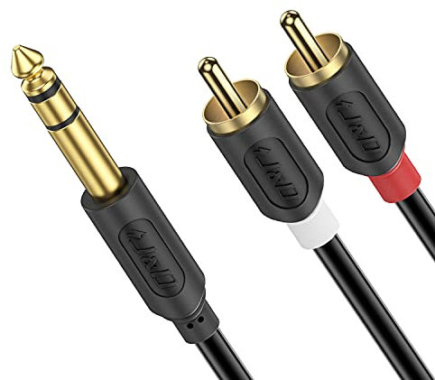 J&D 6,35 mm a 2RCA Cavo, RCA Cable Oro Placcato 6,35mm (1/4 Pollice) Maschio a 2 RCA Maschio Adattatore Sdoppiatore Audio Stereo RCA Cavo, Adatto Per Altoparlanti, Mixer Audio, 3 Feet