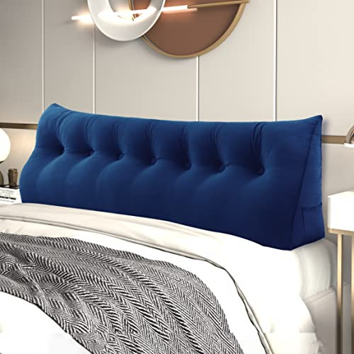 Johnear Rückenkissen Bett Keilkissen Sofa Rückenlehne Lesekissen, Lehnenkissen Dreieckige Kopfkissen Lendenkissen mit abnehmbarem Samt Bezug (Dunkelblau, 200cm