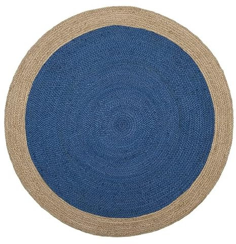 DNR Teppiche aus indischer Naturfaser, Blau/Braun, 150 x 150 cm, rund, Hellbraun, Bambus-Teppich, Abstand, Nuloom Teppiche