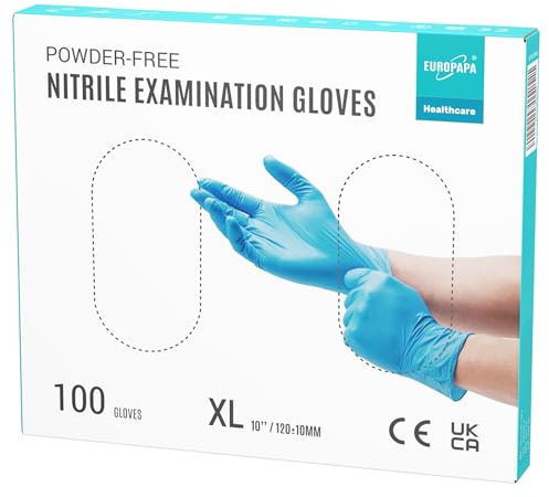 EUROPAPA® 100x Nitrilhandschuhe Box Einweghandschuhe, Einmalhandschuhe, Untersuchungshandschuhe, Nitril Handschuhe, puderfrei, ohne Latex, unsteril, latexfrei, disposible gloves (XL, Blau)