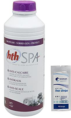 HTH Spa Anti-CALCAIRE Liquide - 1L | Anti Calcaire - Non moussant + 10 Tests HPS OFFERTS 6 en 1